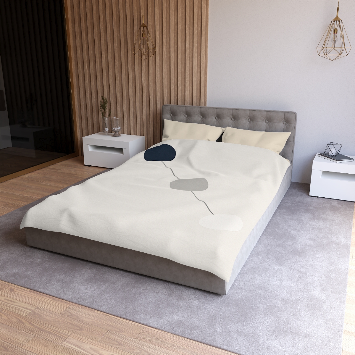 Orbital Triad Alignment designer printed duvets