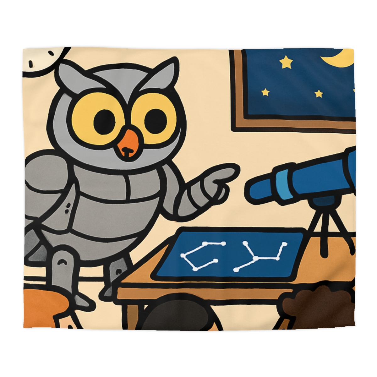 Robot Owl Telescope Workshop custom duvets