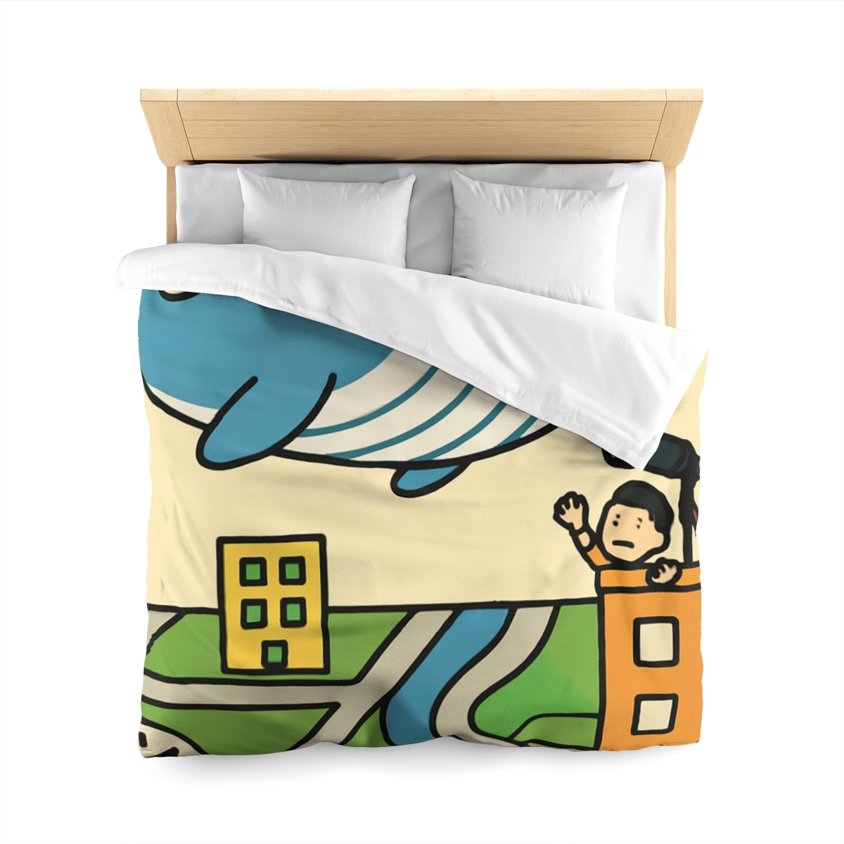 Sky Whale Over The Map City personalized bedding duvets