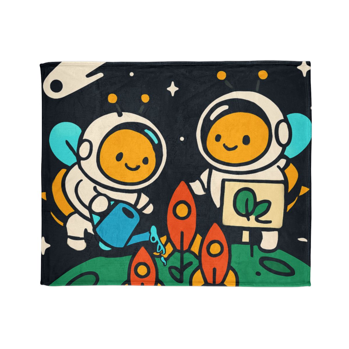 Rocket Garden Of The Bumblebee Astronauts personalized cozy blankets