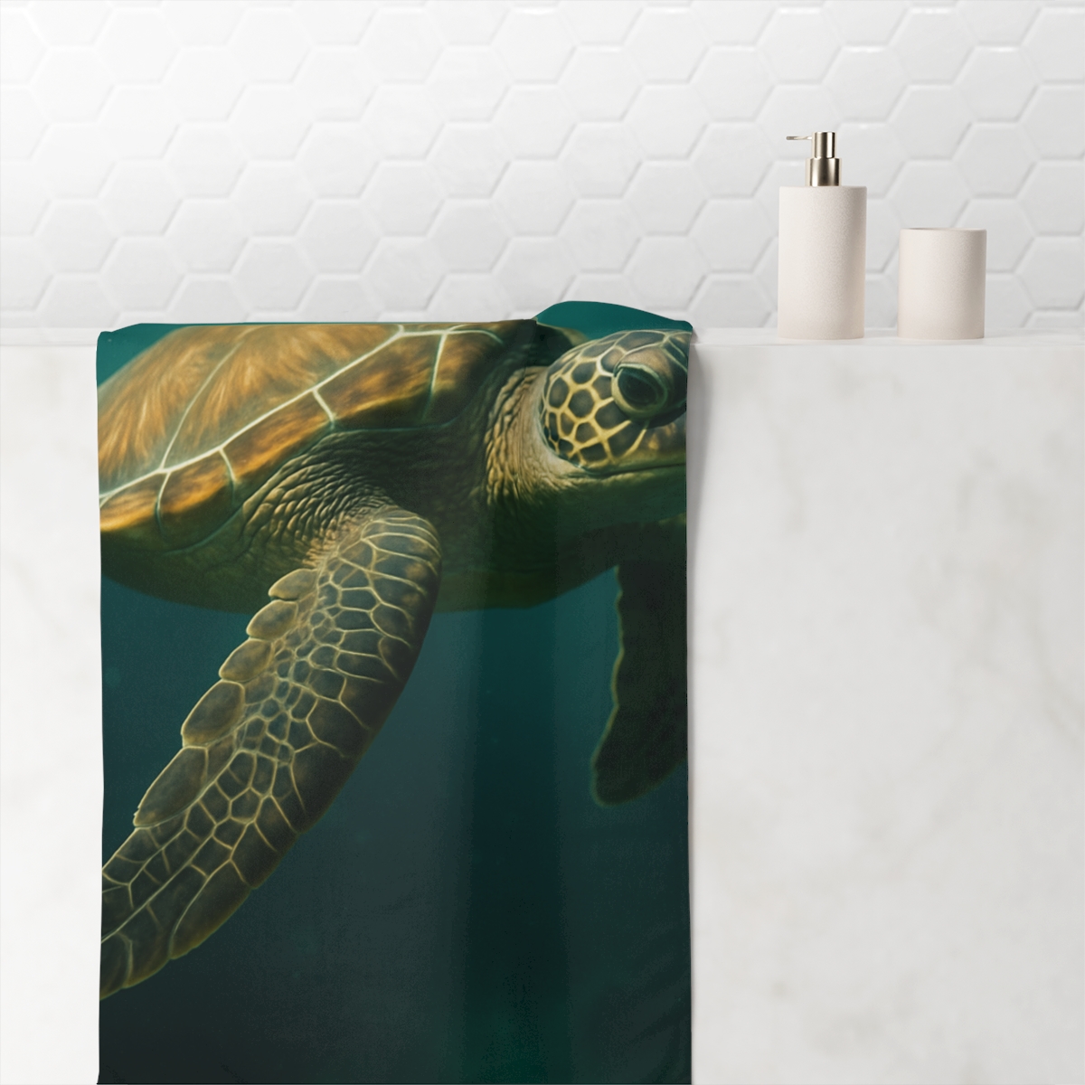 Glasswater Drift Green Sea Turtle comfortable face towels