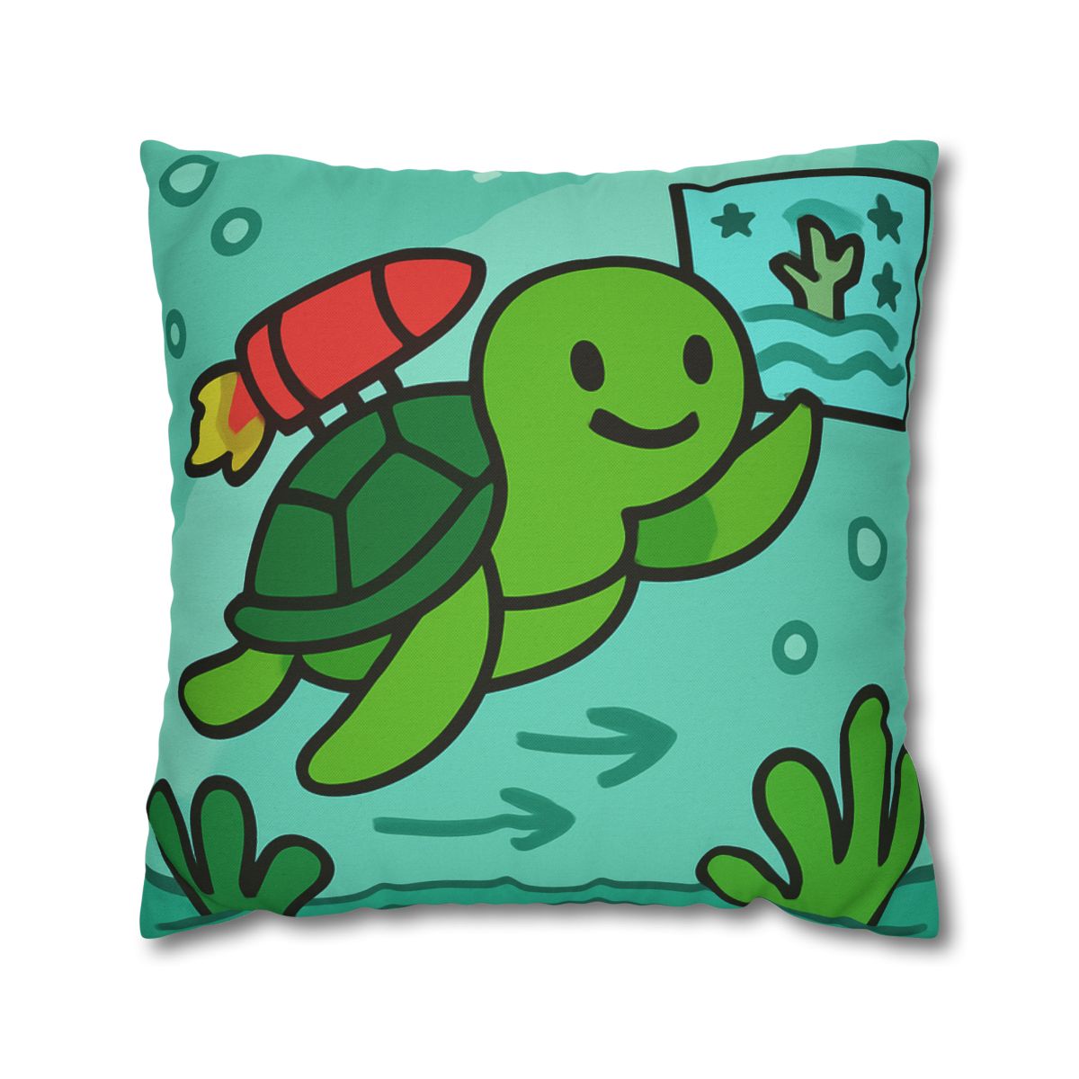 Underwater Rocket Turtle designer print pillow cases