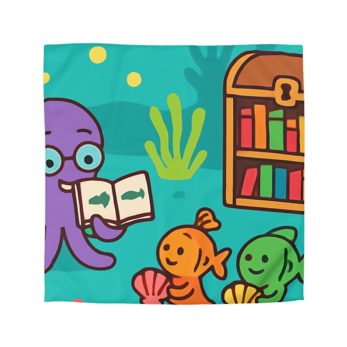 Coral Reef Library With The Octopus Librarian soft comforter duvets