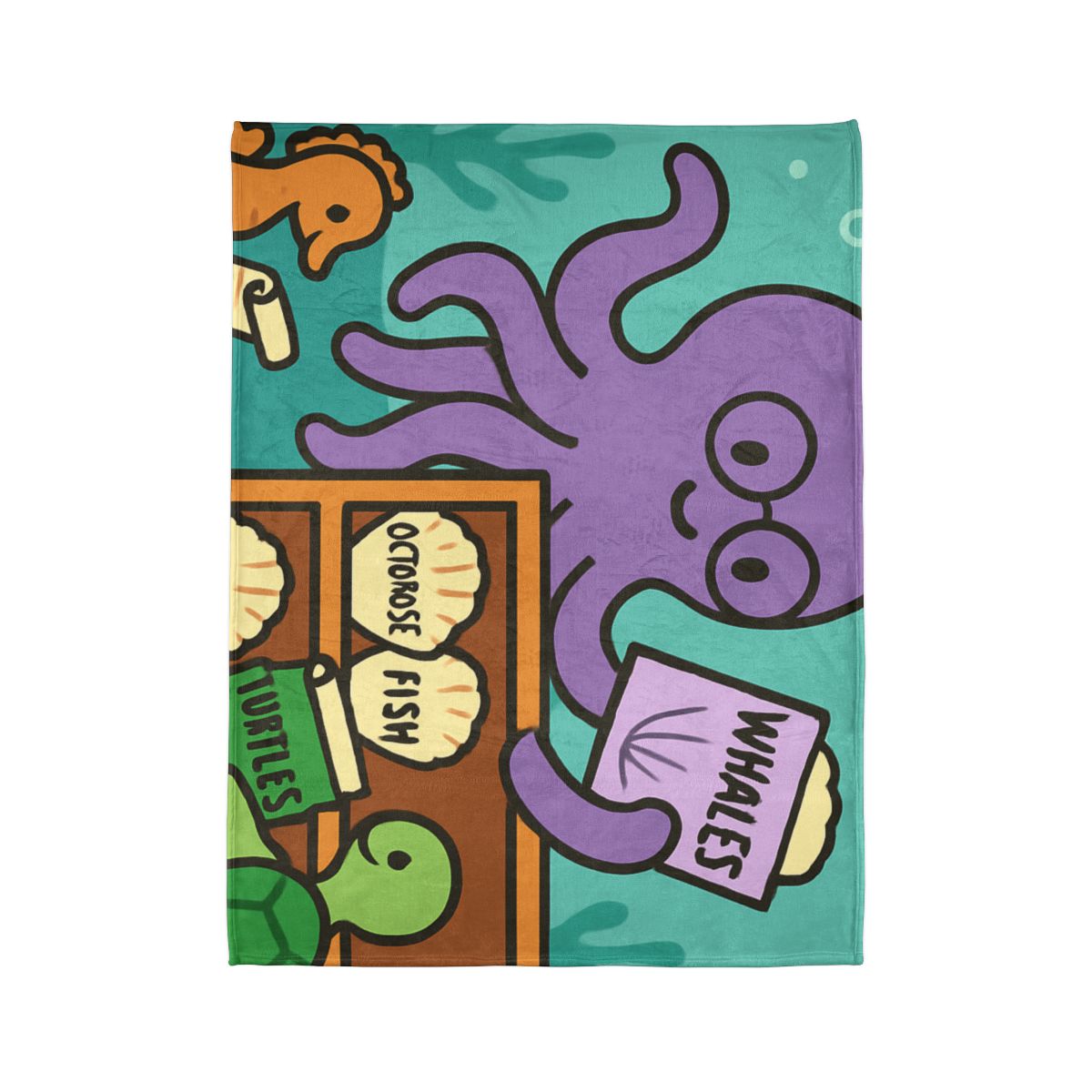 Undersea Library Of The Curious Octopus stylish throw blankets