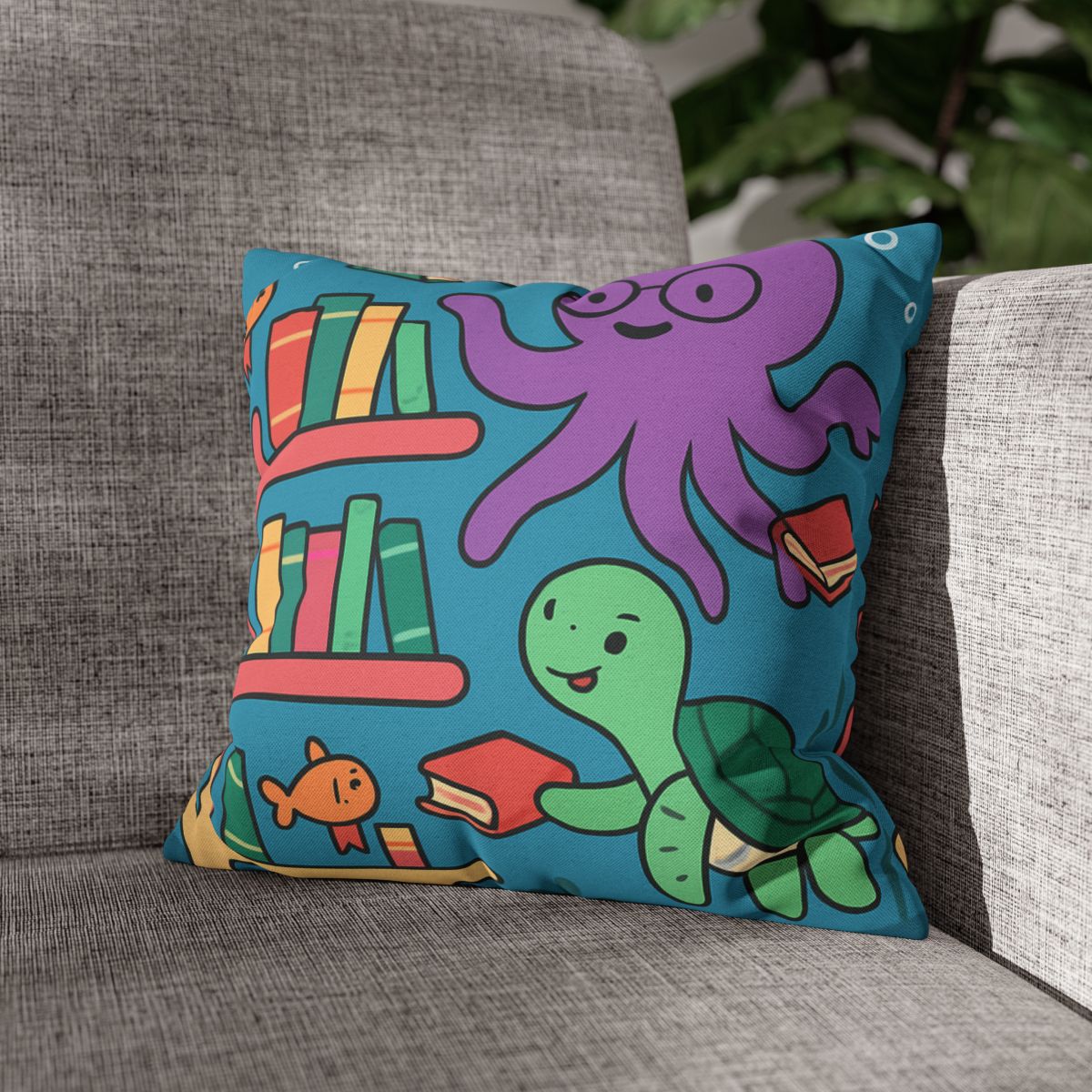 Coral Library And The Octopus Librarian stylish decorative pillowcases