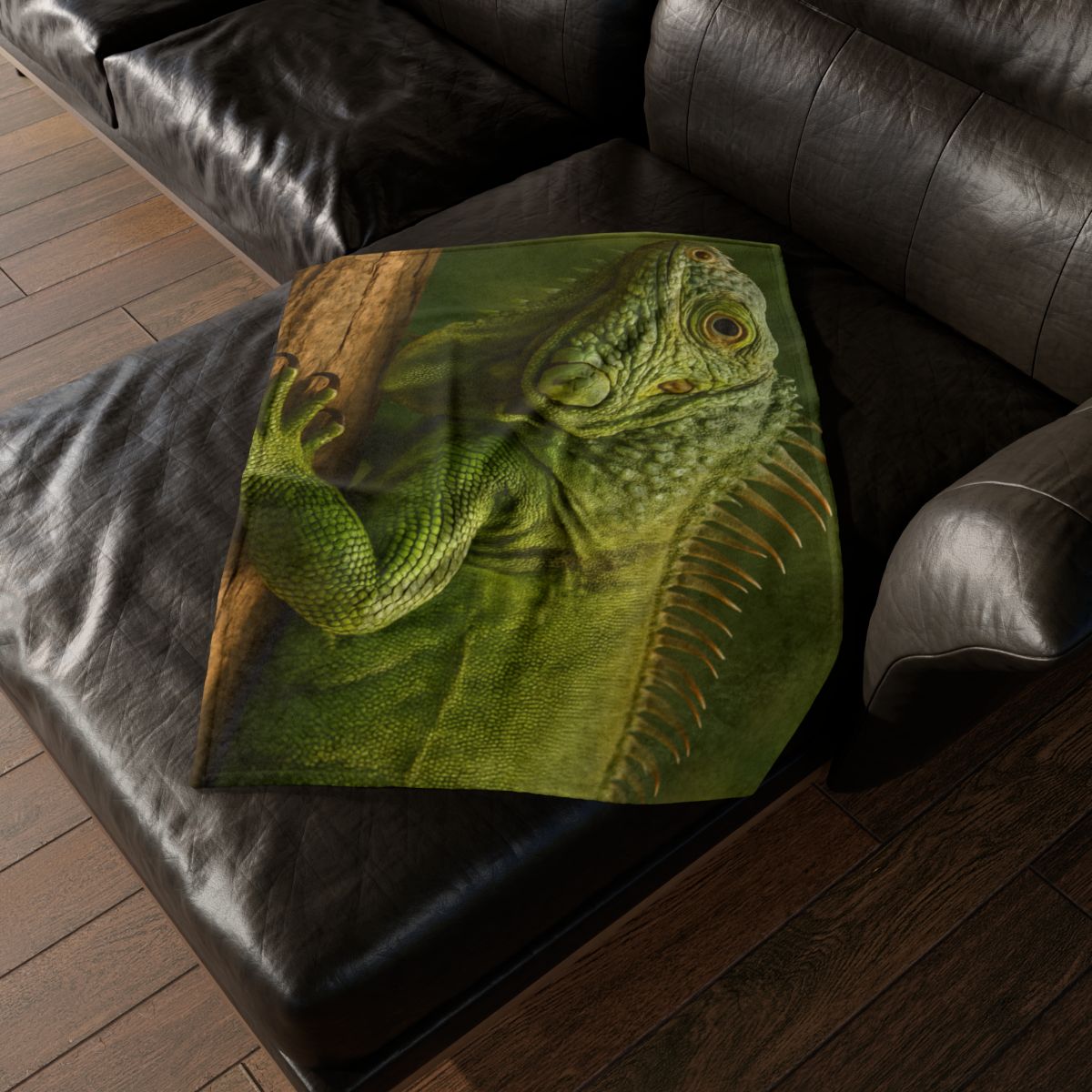 Verdant Stillness Green Iguana designer printed blankets
