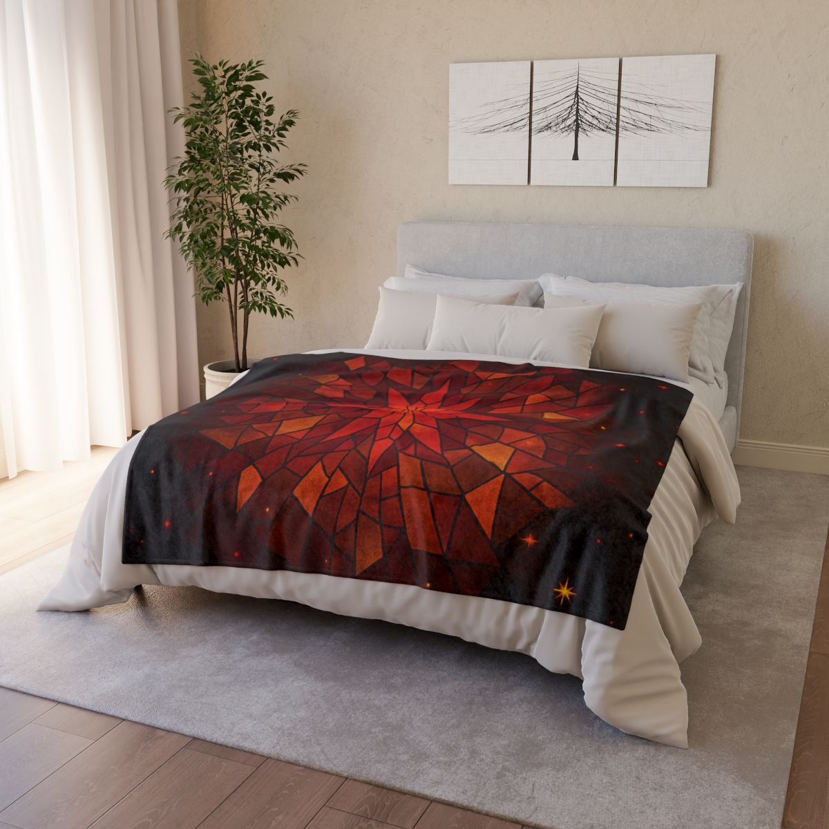 Crimson Starburst Mosaic trendy patterned blankets
