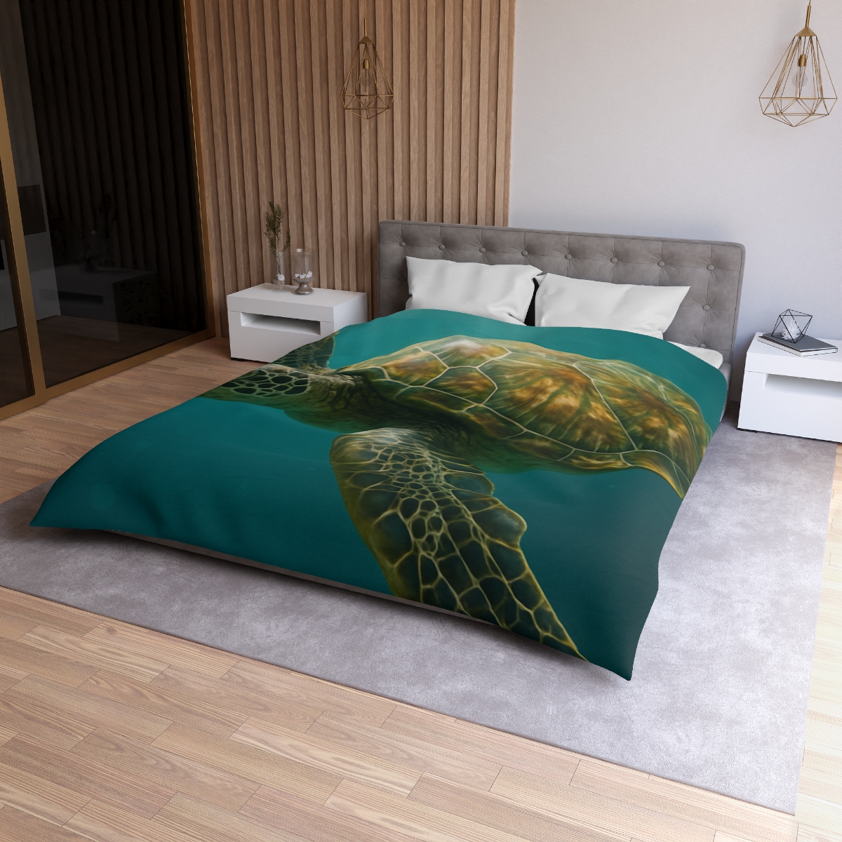 Gilded Drift Green Sea Turtle stylish duvet covers