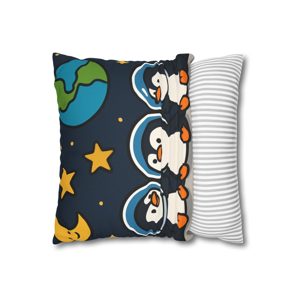 Stargazing Penguins On The Moon designer print pillow cases