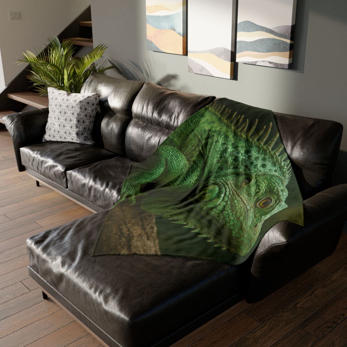 Verdant Gaze Green Iguana decorative home blankets