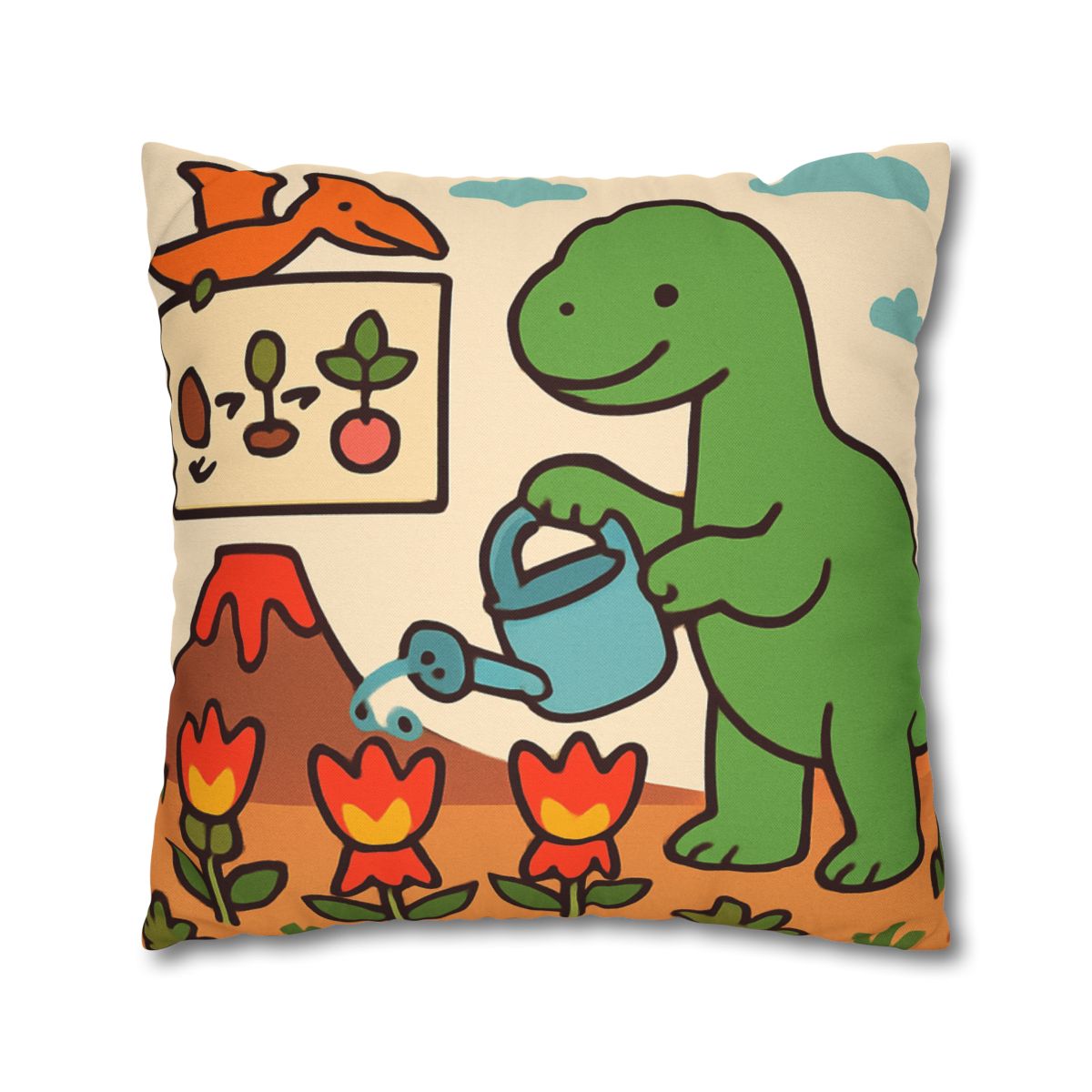 Volcano Garden Of Friendly Dinosaurs trendy patterned pillow cases