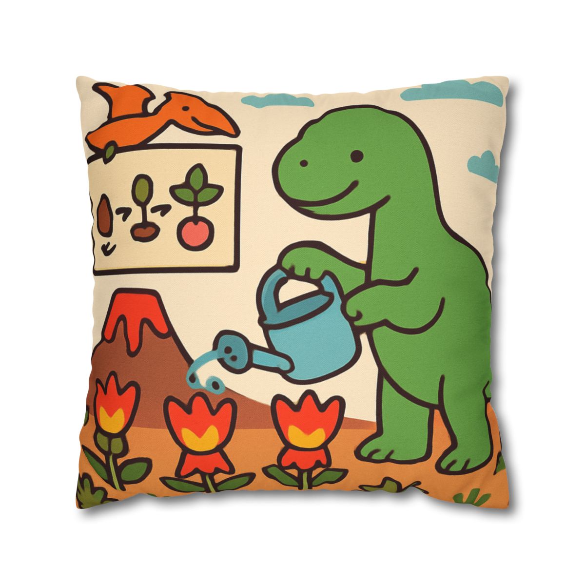 Volcano Garden Of Friendly Dinosaurs trendy patterned pillow cases