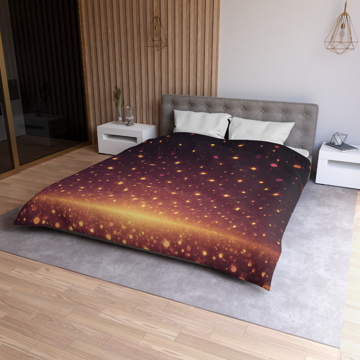 Photon Rain Mosaic designer printed duvets