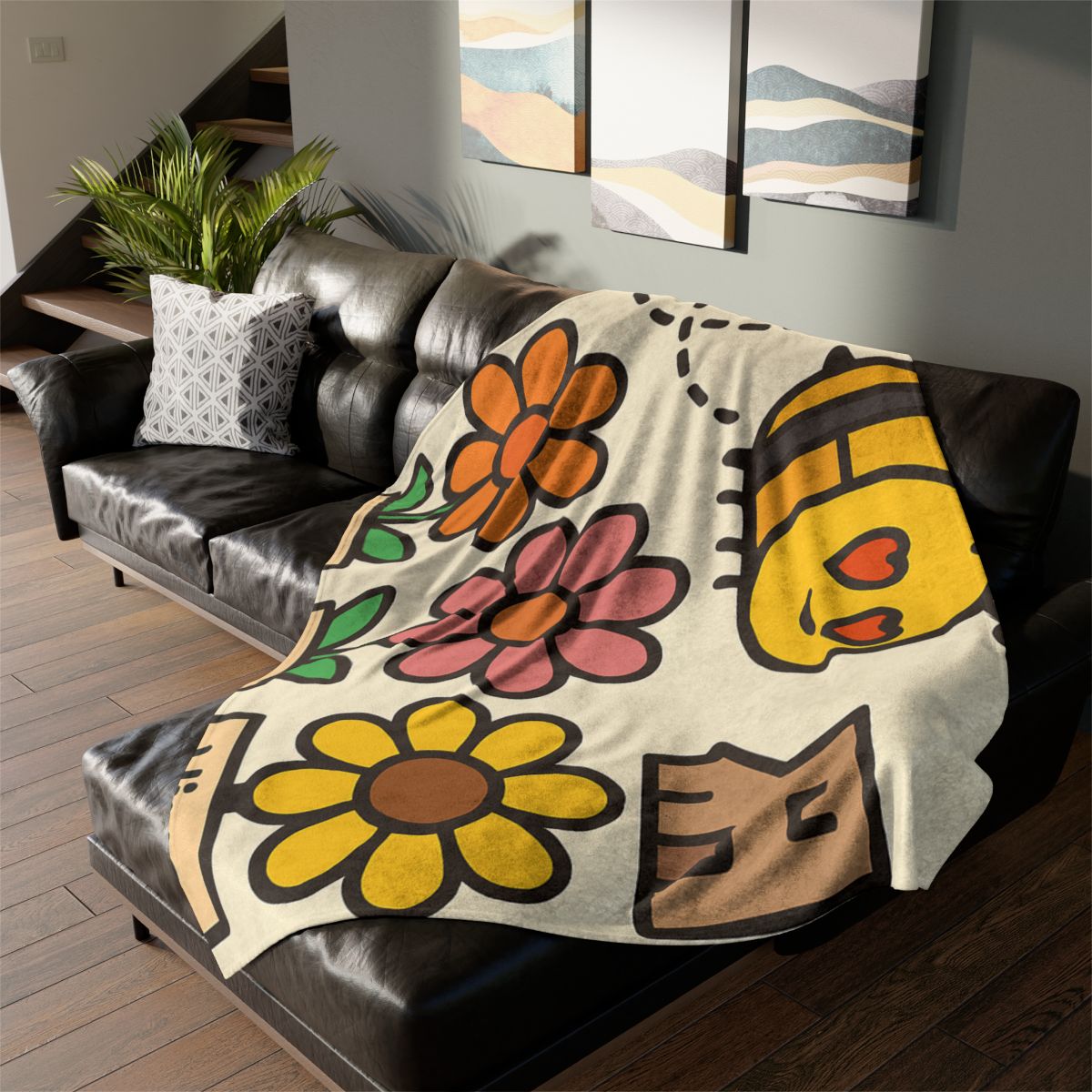 Robot Bee Pollination Map decorative home blankets