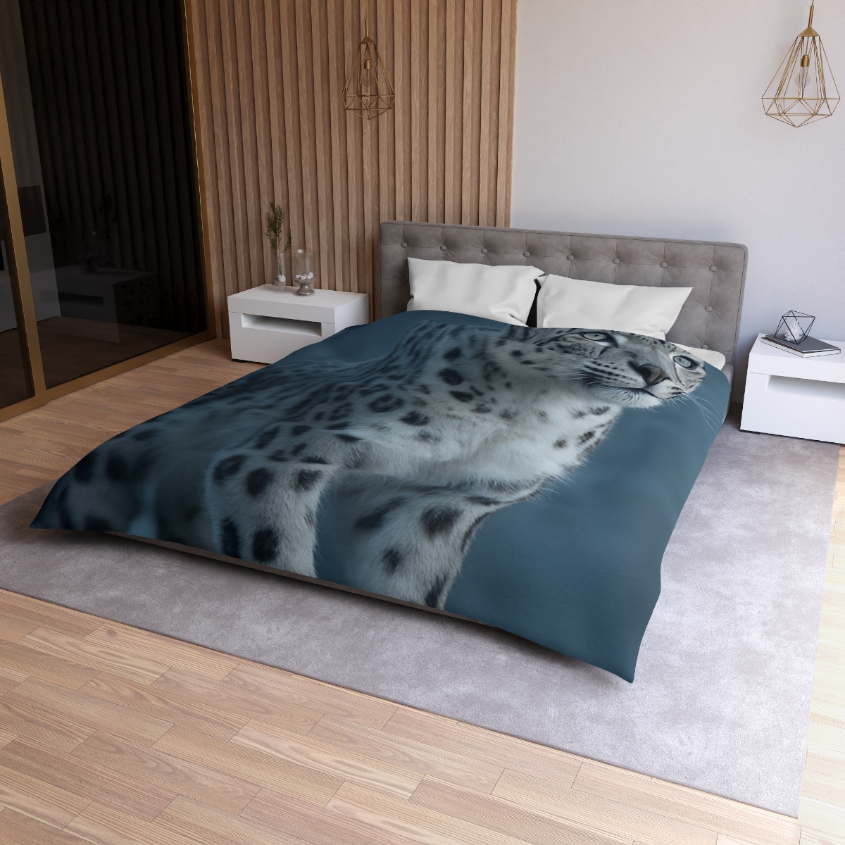 Cloud Cliff Snow Leopard designer printed duvets