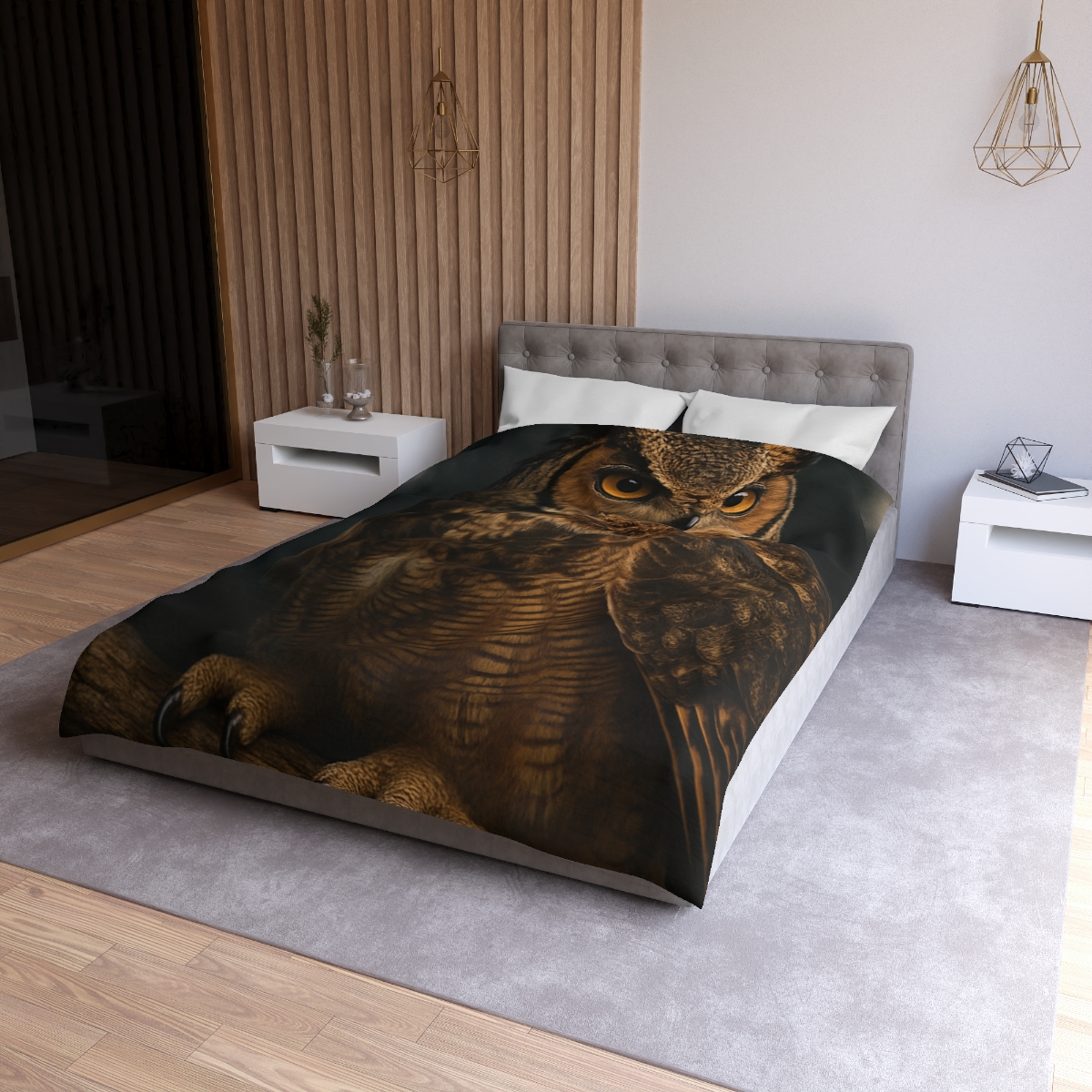 Starlit Perch Great Horned Owl trendy bedroom duvets
