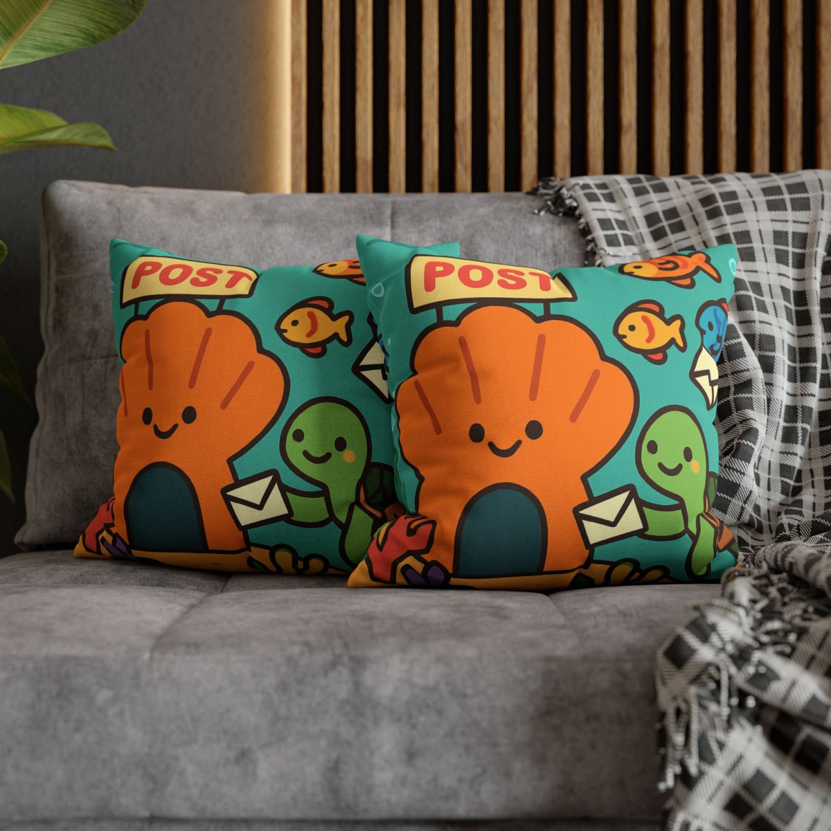 Coral Reef Post Office With Turtle Mail Carrier soft cotton pillow cases