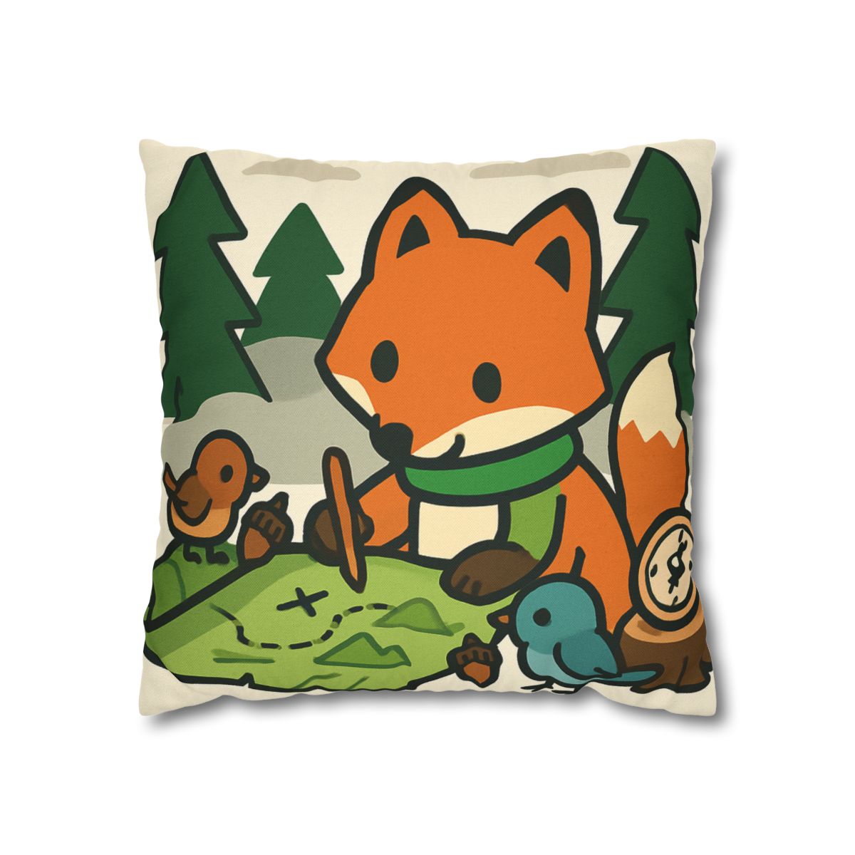 The Map Making Fox In Misty Pines designer print pillow cases