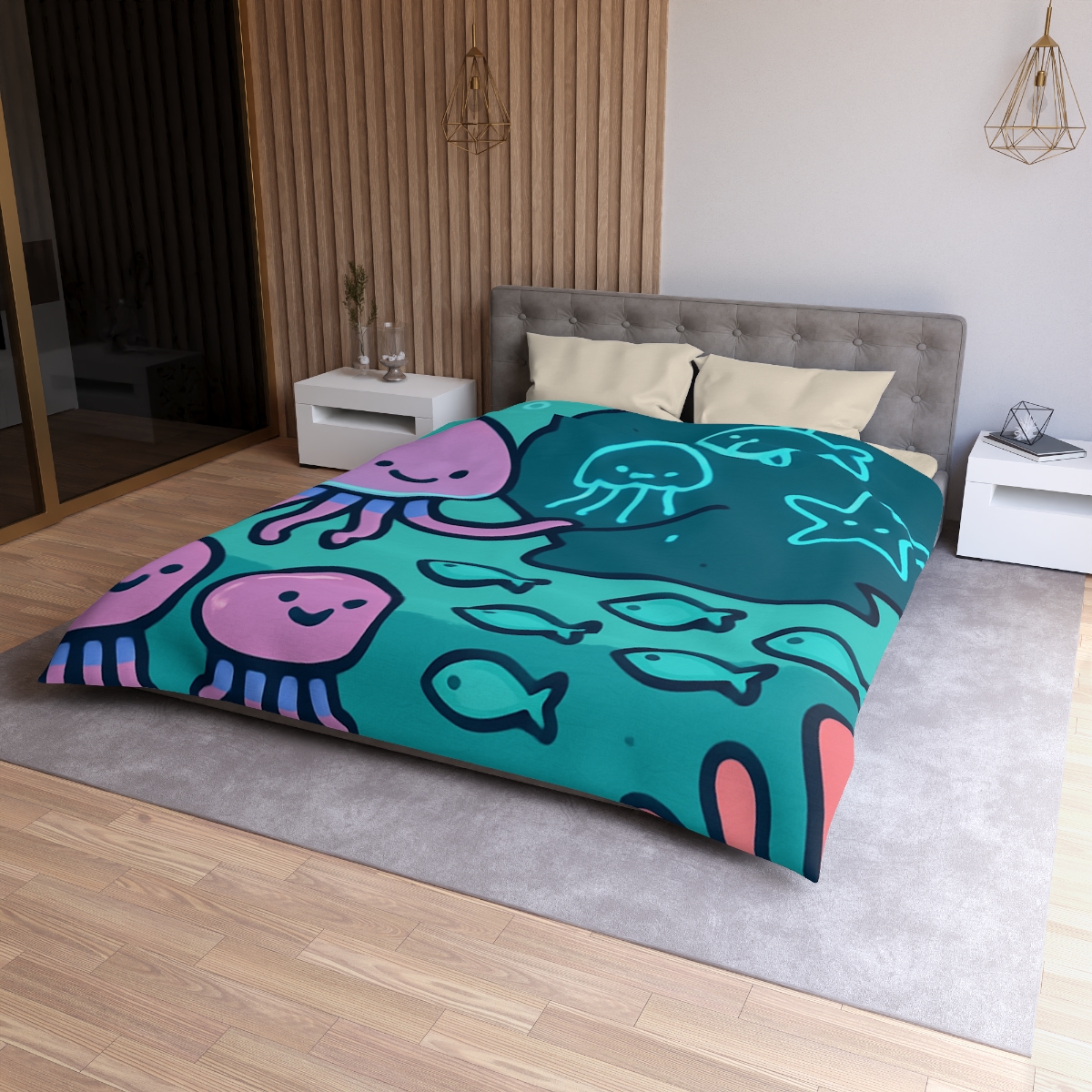 Bioluminescent Reef School With Glow Jellyfish personalized bedding duvets