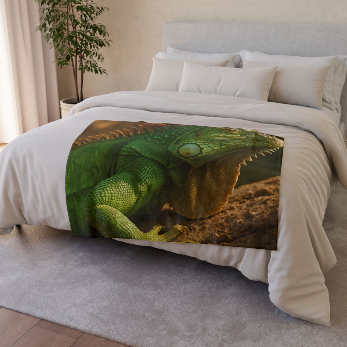 Sunlit Perch Green Iguana warm winter blankets