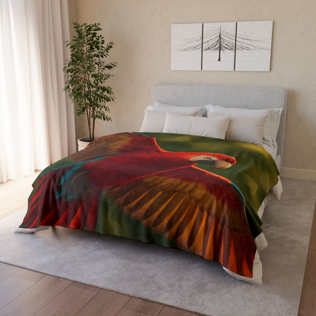 Scarlet Macaw Ember Flight soft fleece blankets