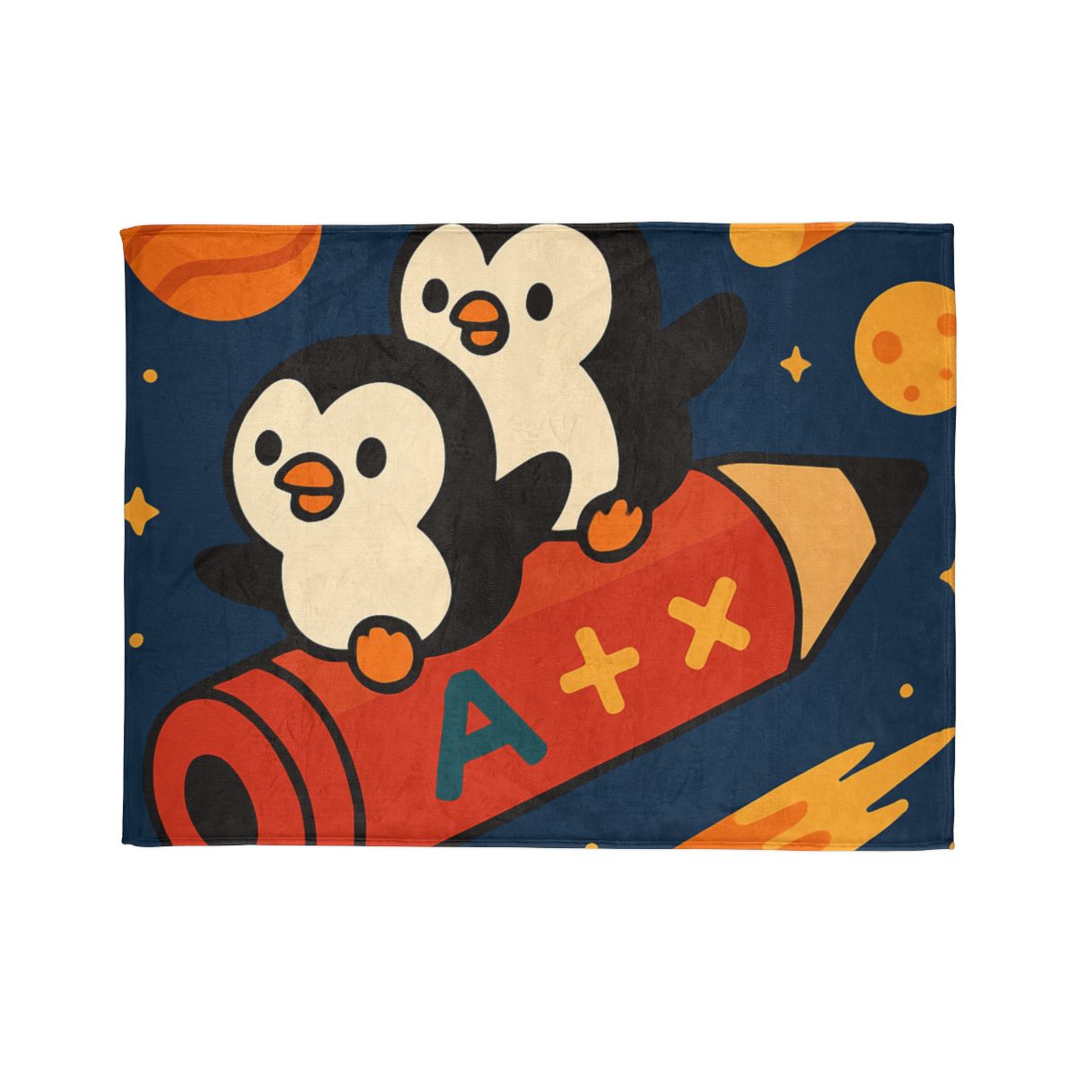 Rocket Riding Penguin Explorers personalized cozy blankets