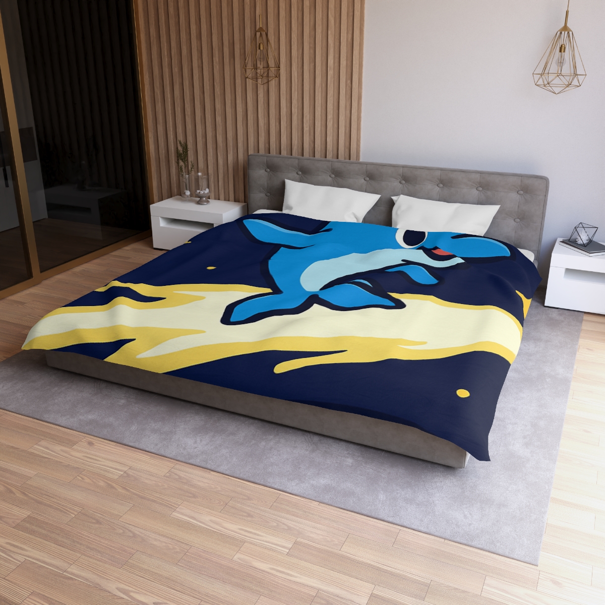 Cosmic Dolphin Comet Ride designer printed duvets