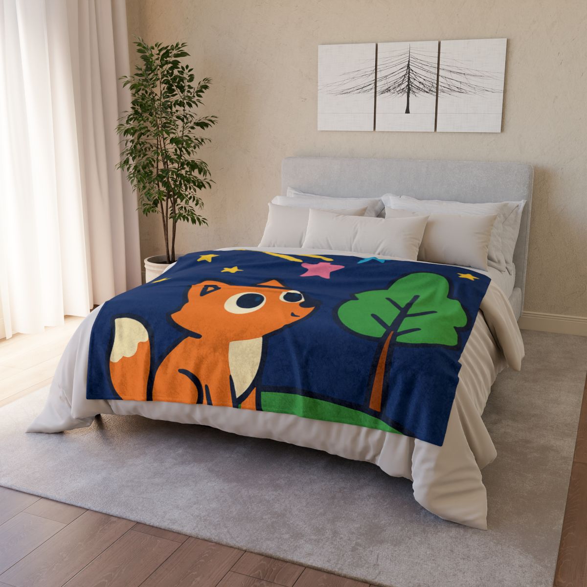 Cosmic Forest Fox And The Shooting Stars soft fleece blankets