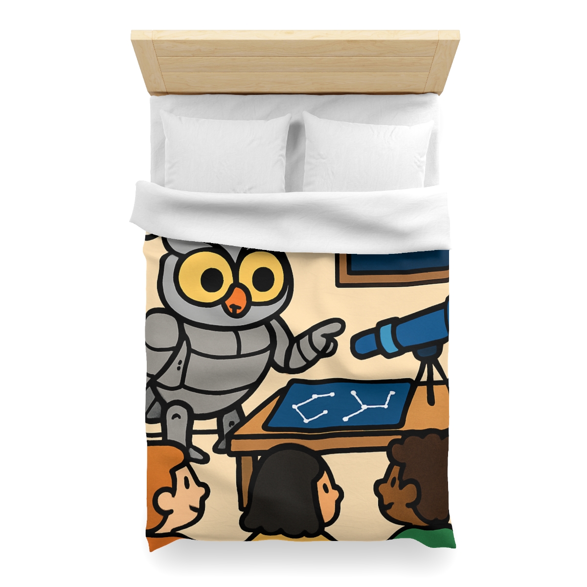 Robot Owl Telescope Workshop custom duvets
