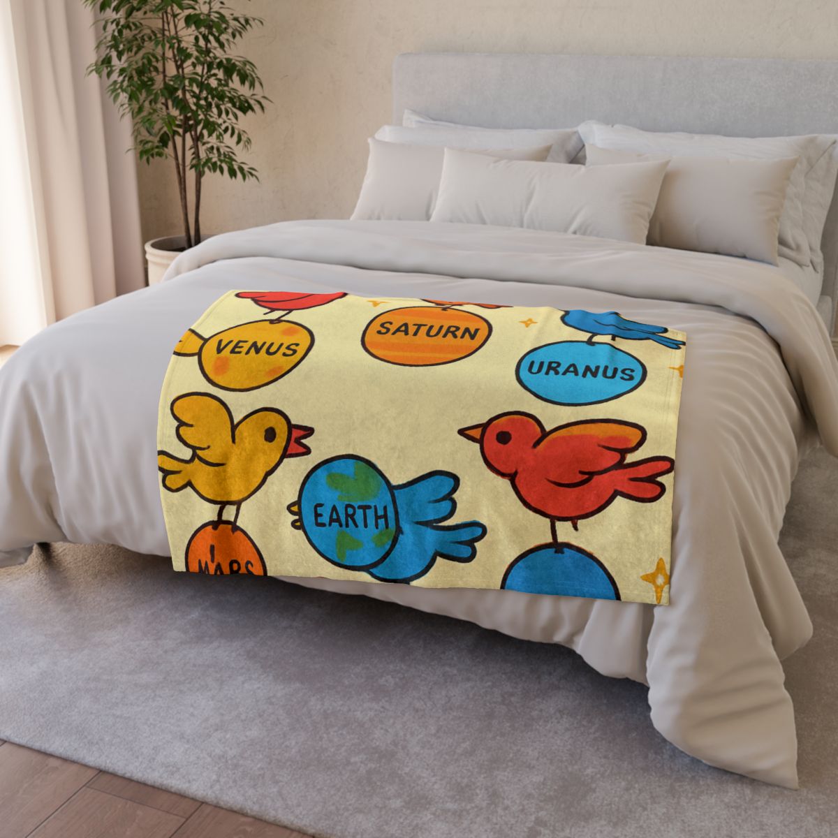 Solar System Circus Of Birds personalized cozy blankets