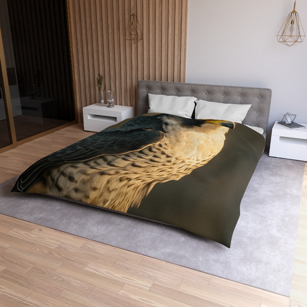 Starlit Poise Peregrine Falcon designer printed duvets