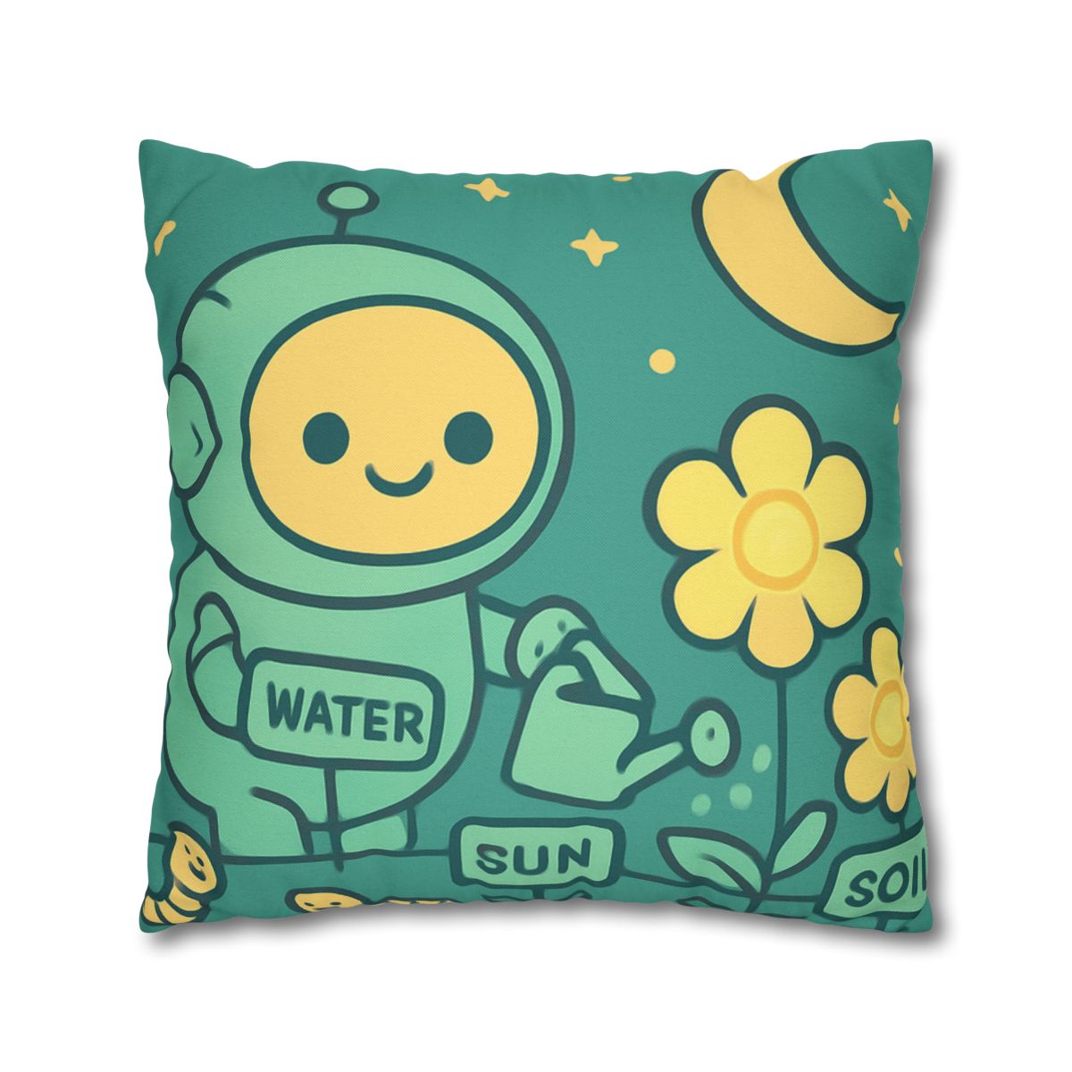 Robot Gardener And The Moonflower Patch soft cotton pillow cases