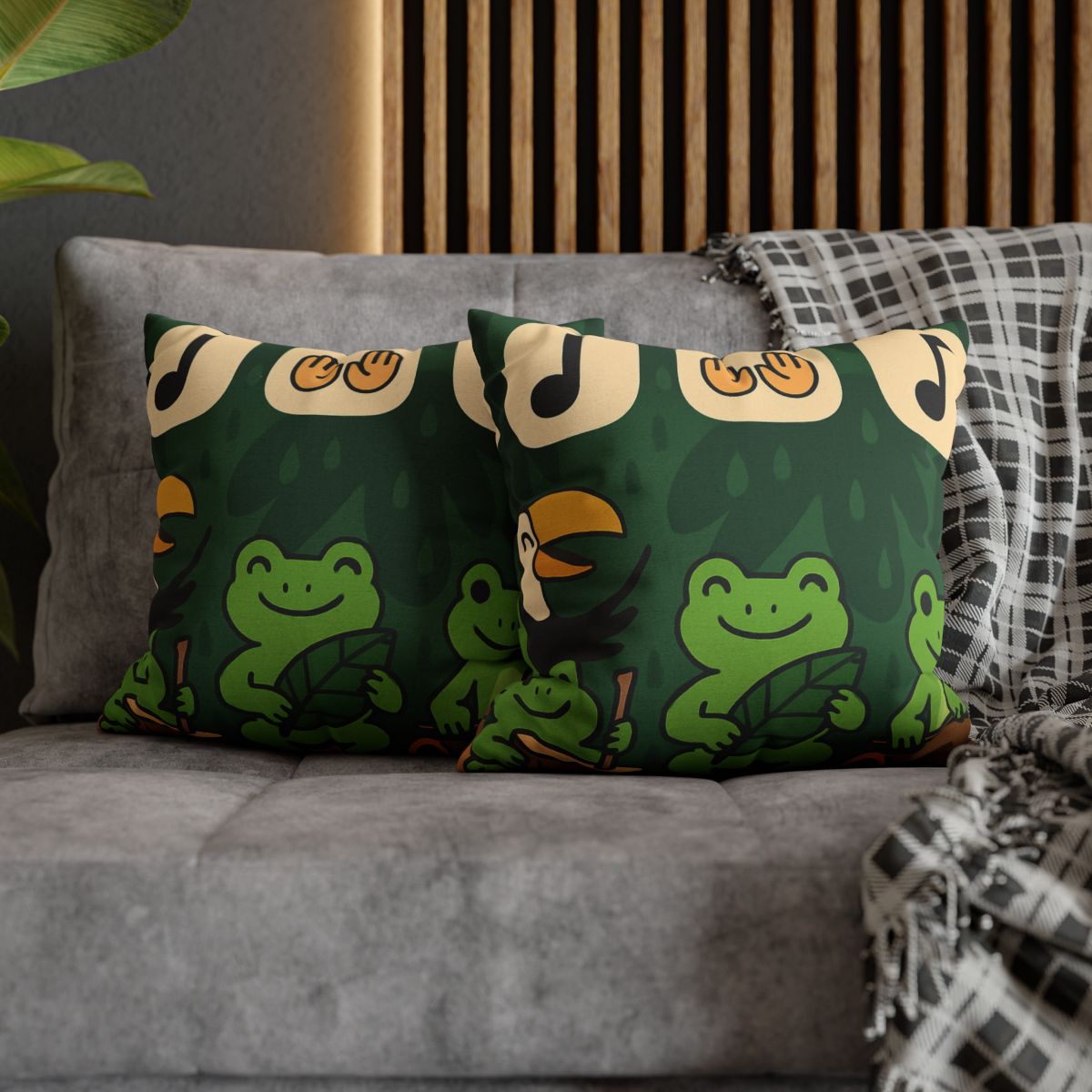 Jungle Rain Rhythm With The Frog Band comfortable bedding pillow covers