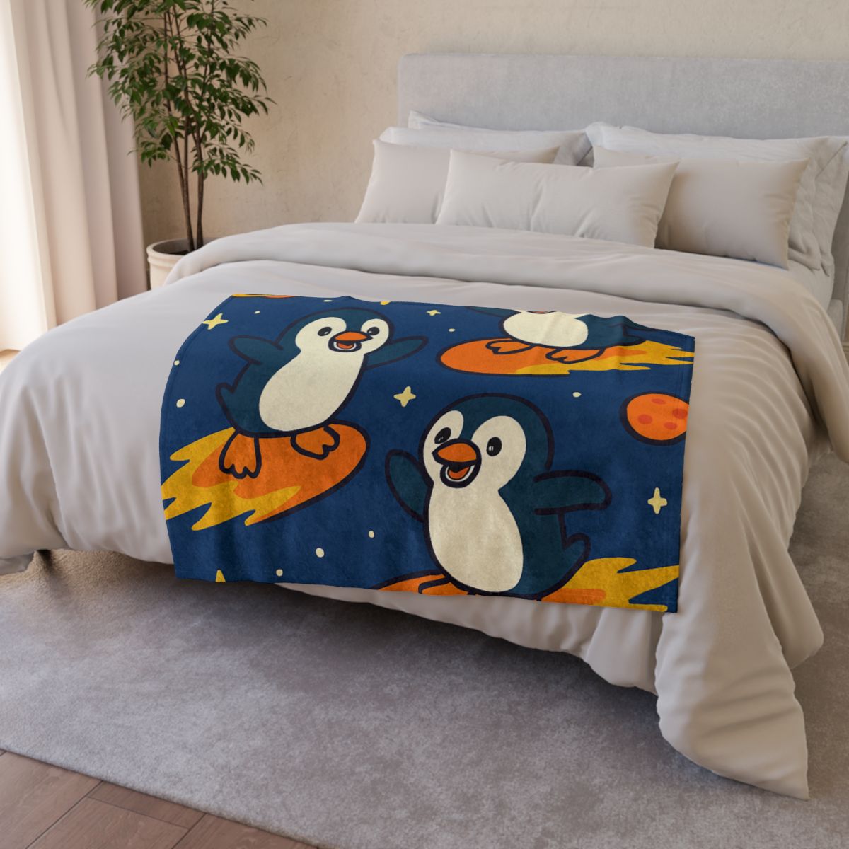 Comet Surfing Penguin Patrol warm winter blankets