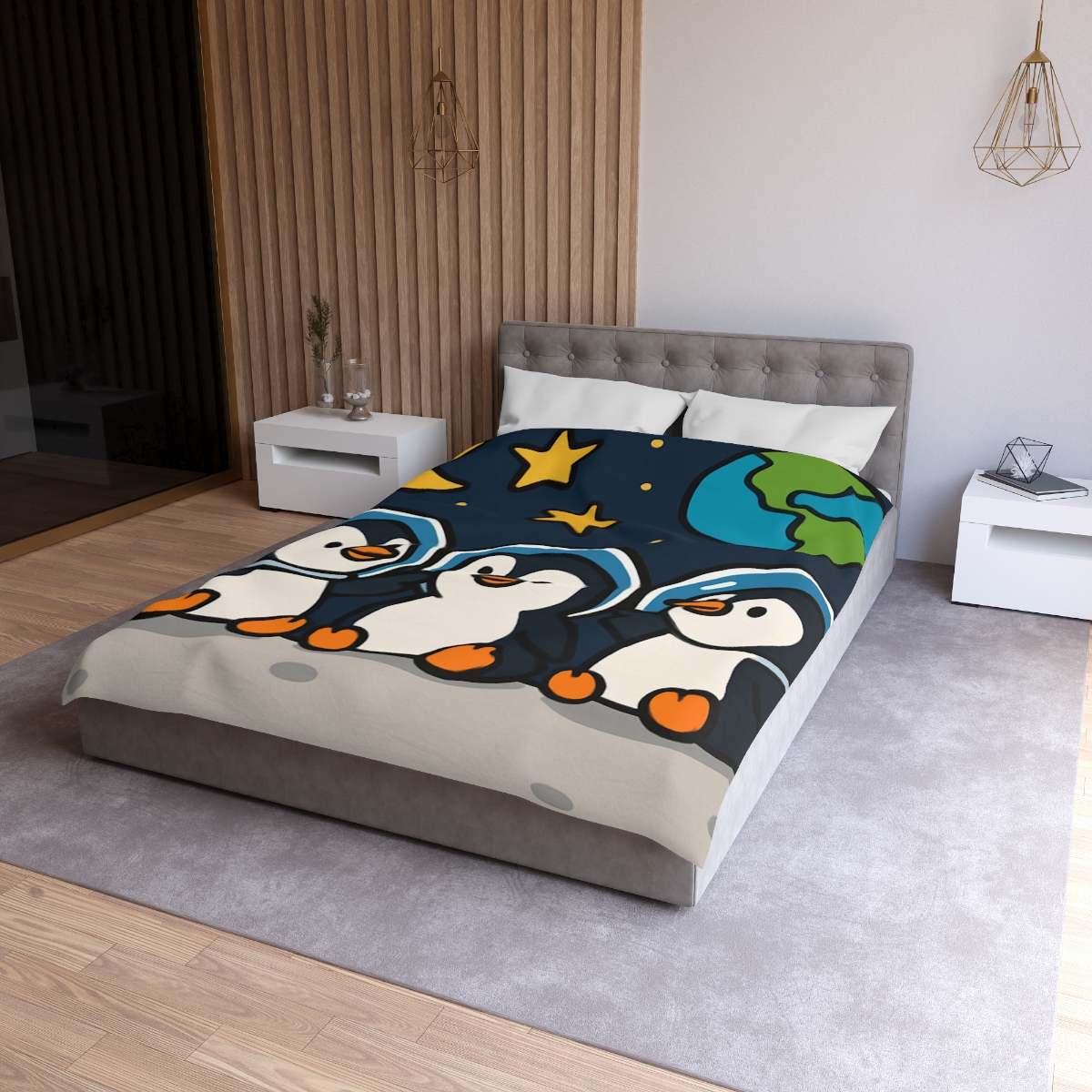 Stargazing Penguins On The Moon trendy bedroom duvets