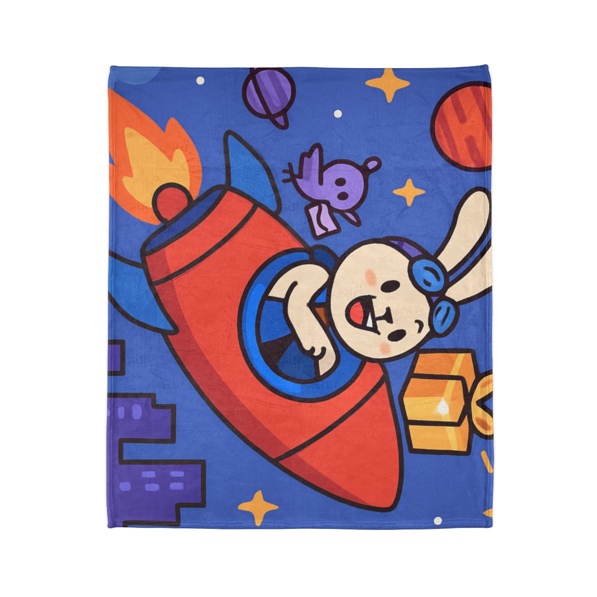 Rocket Rabbit Space Delivery personalized cozy blankets