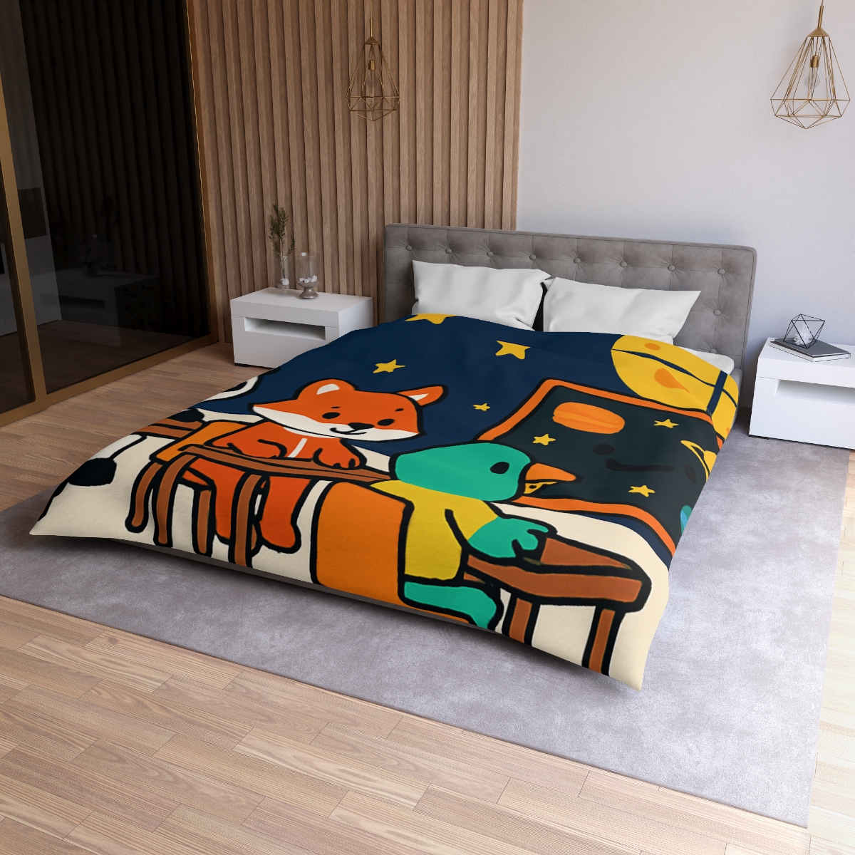 Space School For Curious Critters designer printed duvets