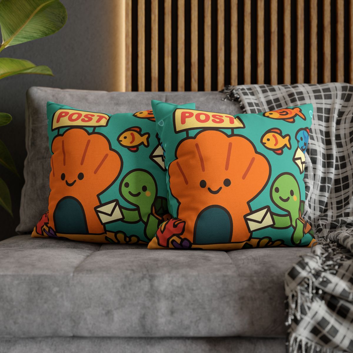 Coral Reef Post Office With Turtle Mail Carrier soft cotton pillow cases