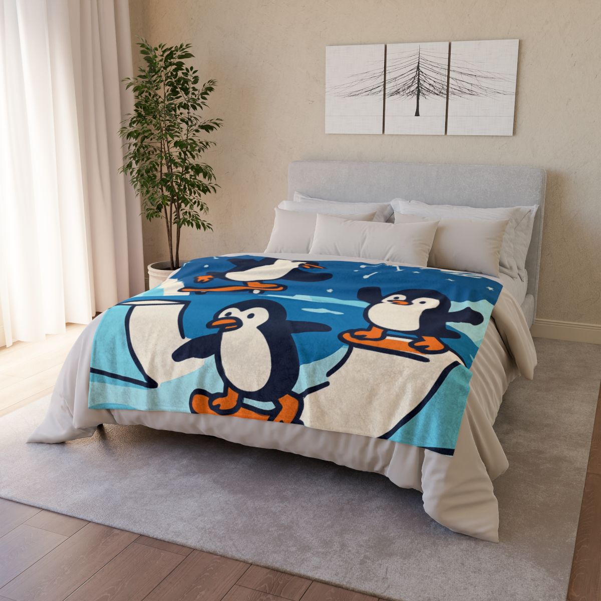 Galaxy Skate Park Penguins decorative home blankets
