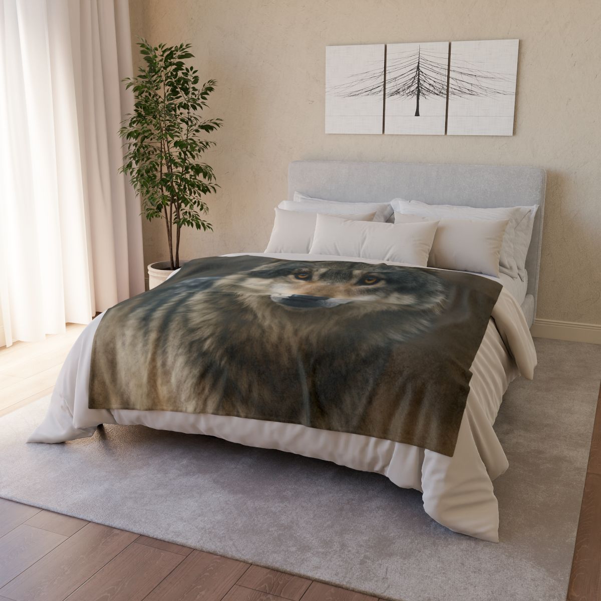 Ember Gaze Gray Wolf soft fleece blankets