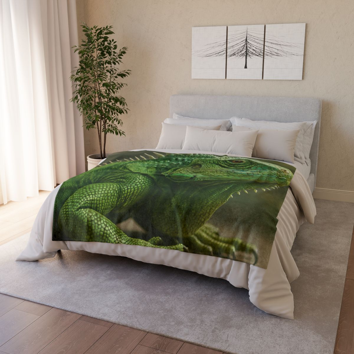 Stone Quiet Green Iguana personalized cozy blankets