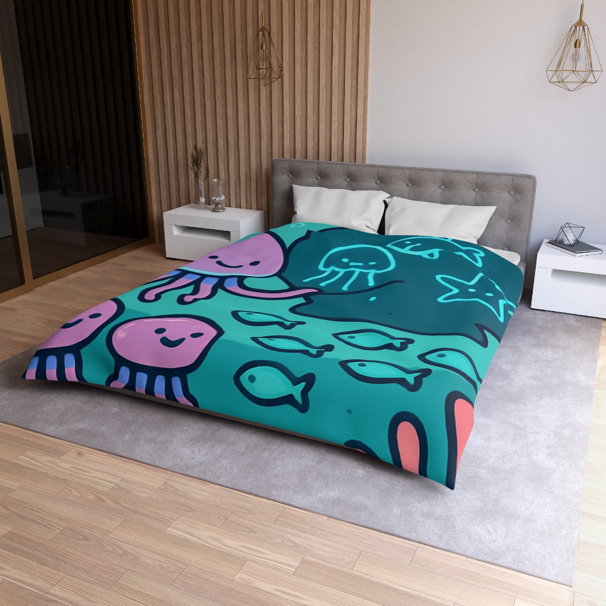 Bioluminescent Reef School With Glow Jellyfish personalized bedding duvets