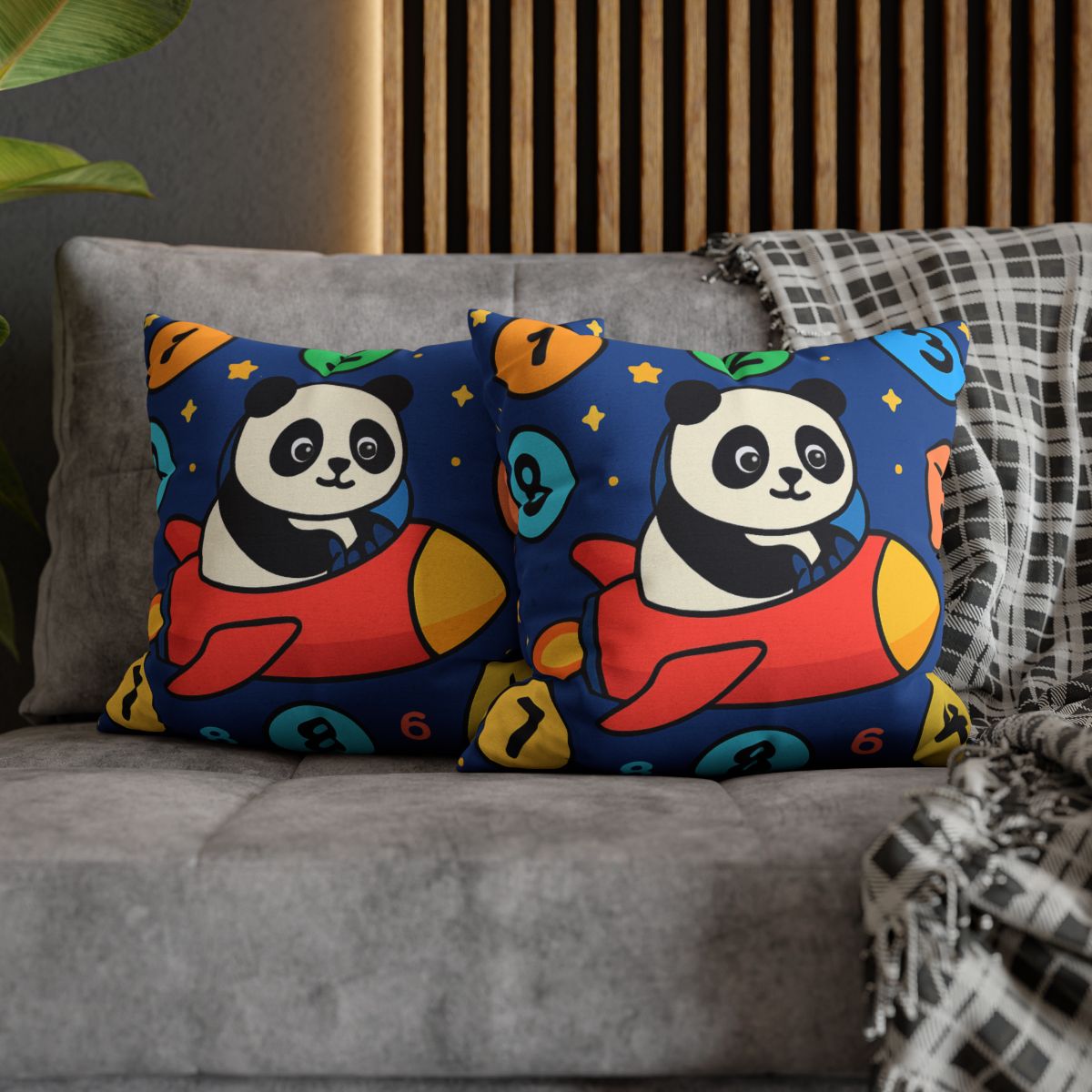 Rocket Panda And The Number Planets designer print pillow cases