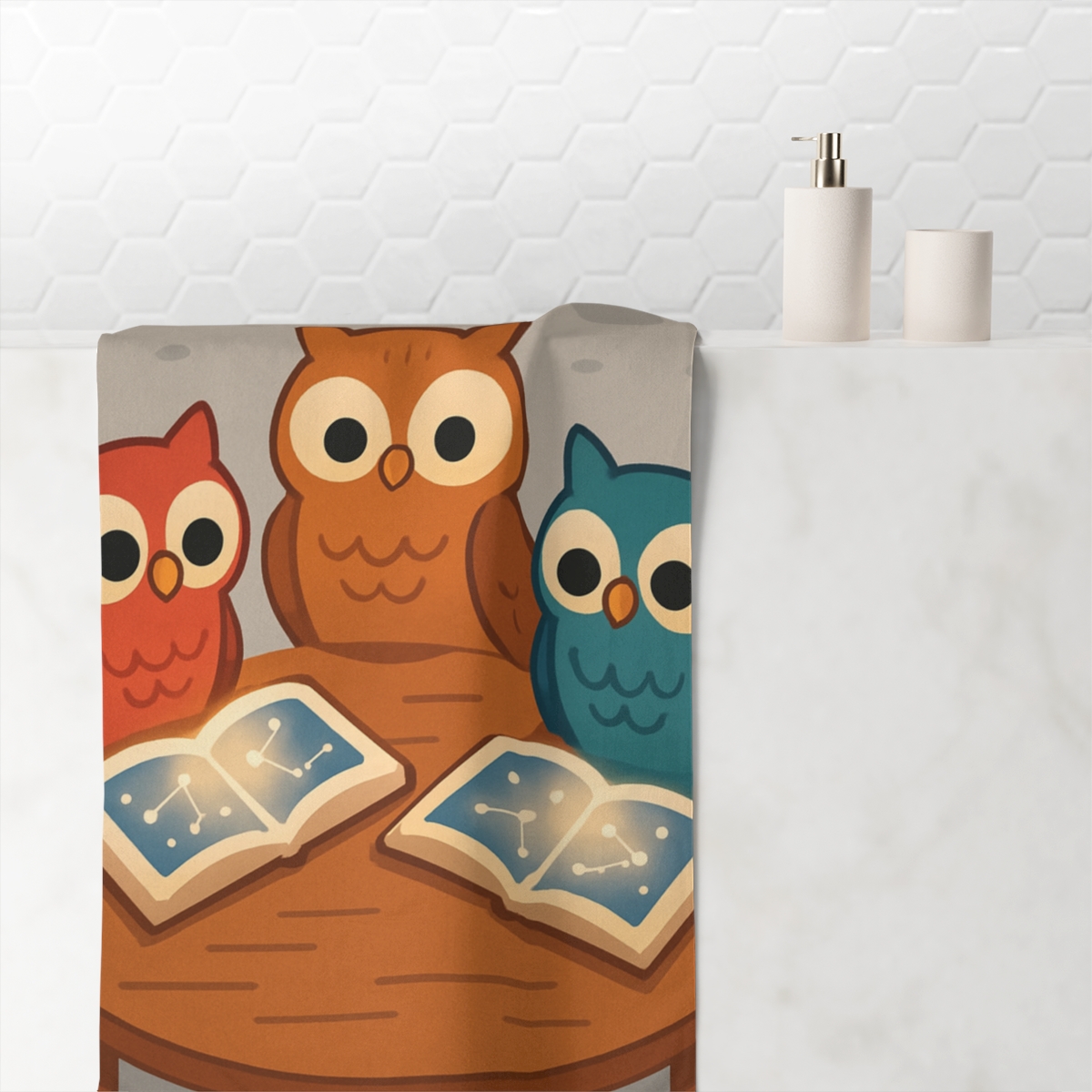 Moonlight Library Of The Owls custom towels