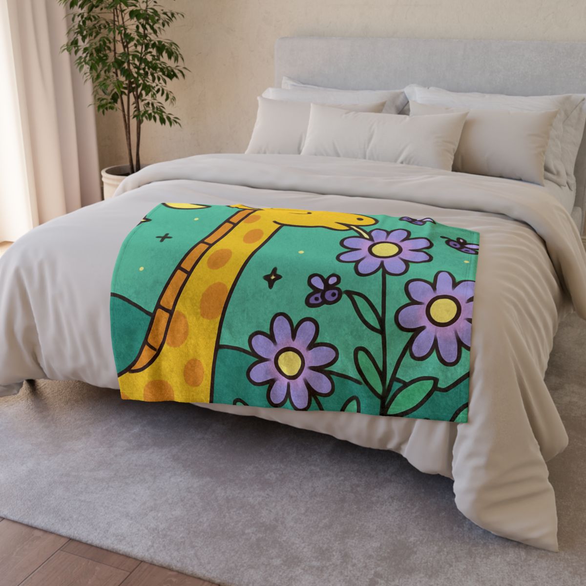 Galactic Garden Giraffe soft fleece blankets