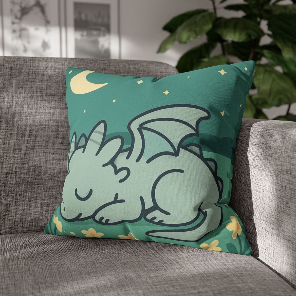 Moonlight Meadow Dragon designer print pillow cases