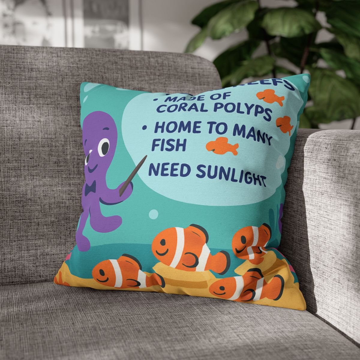 Coral Classroom With Professor Octopus stylish decorative pillowcases