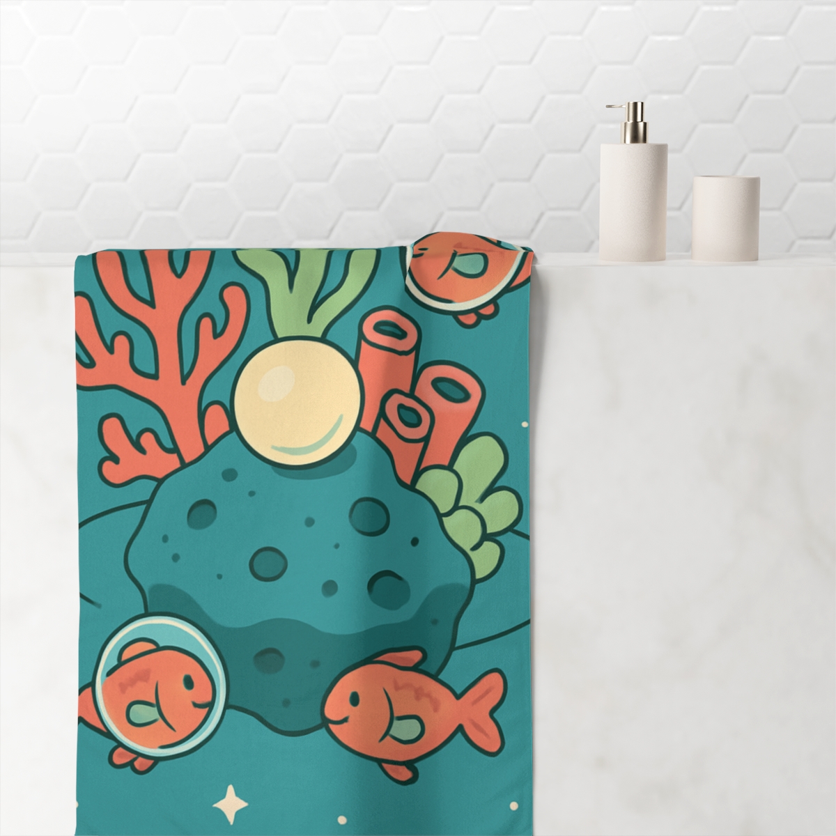 Cosmic Coral Reef personalized bath towels