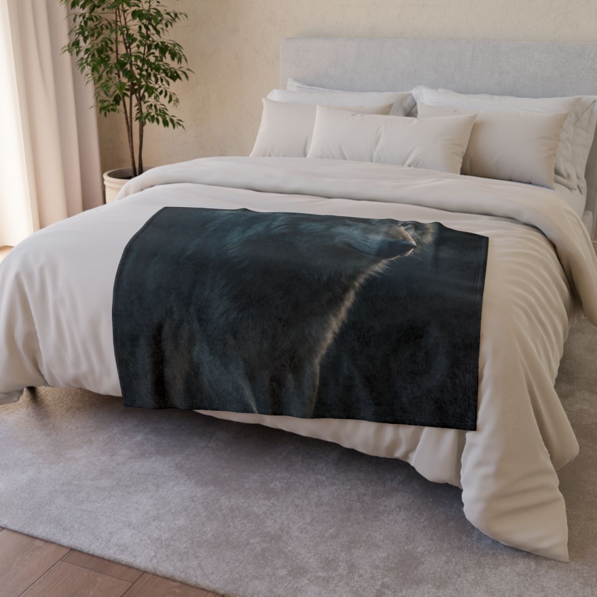 Moonlit Sentinel Gray Wolf soft fleece blankets
