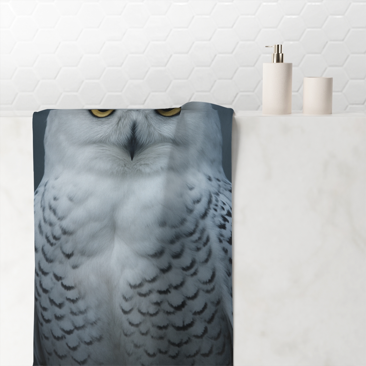 Midnight Watch Snowy Owl personalized bath towels